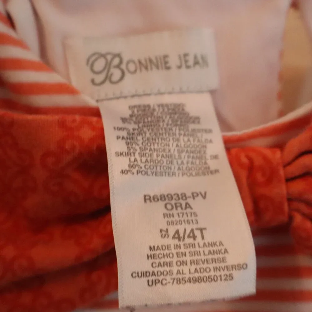 Bonnie Jean 4T Girls Dress Orange with stripes and floral patterns